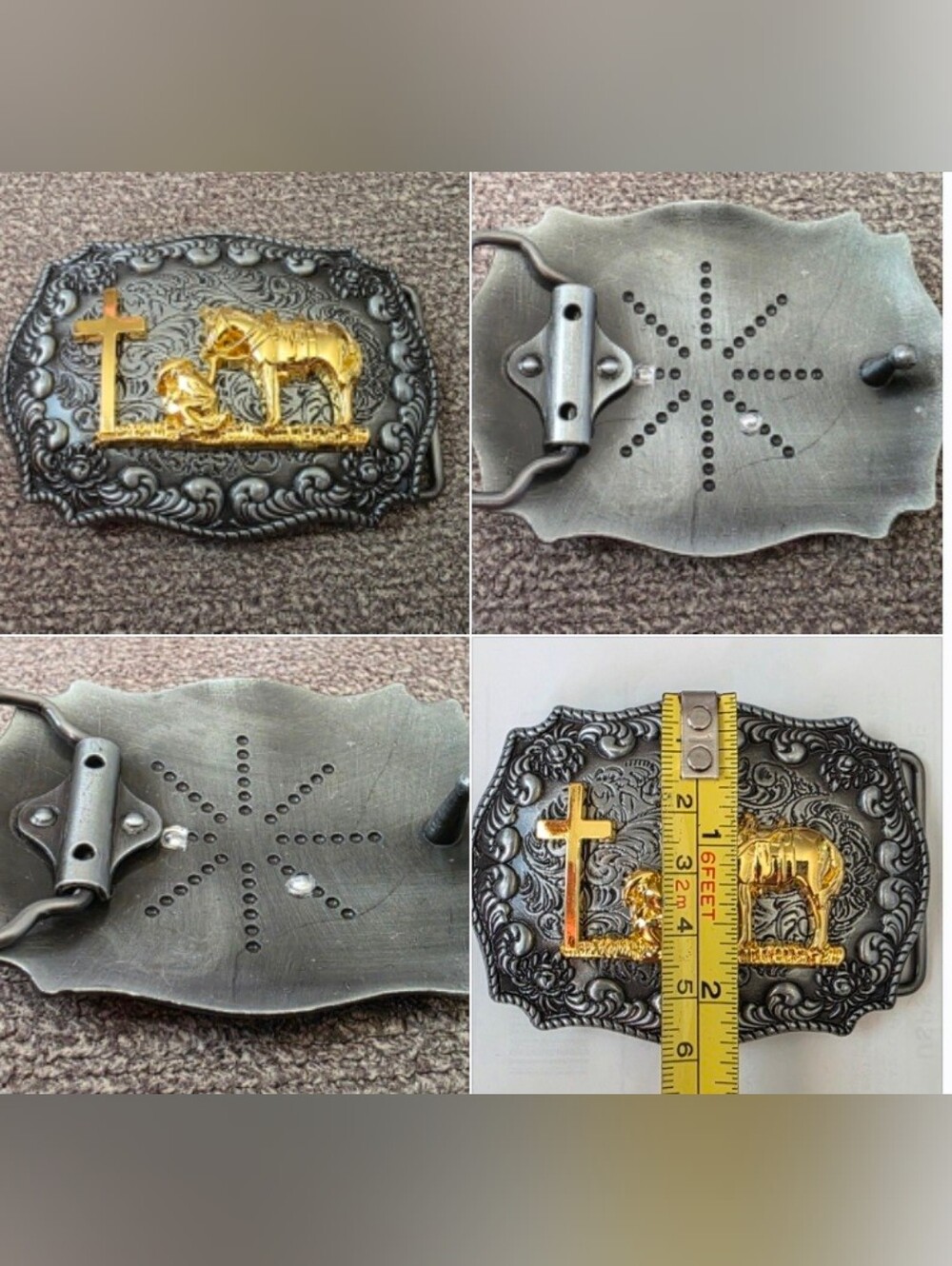 Faith Horse and cowboy Kneeling at cross Belt Buckle Small Size